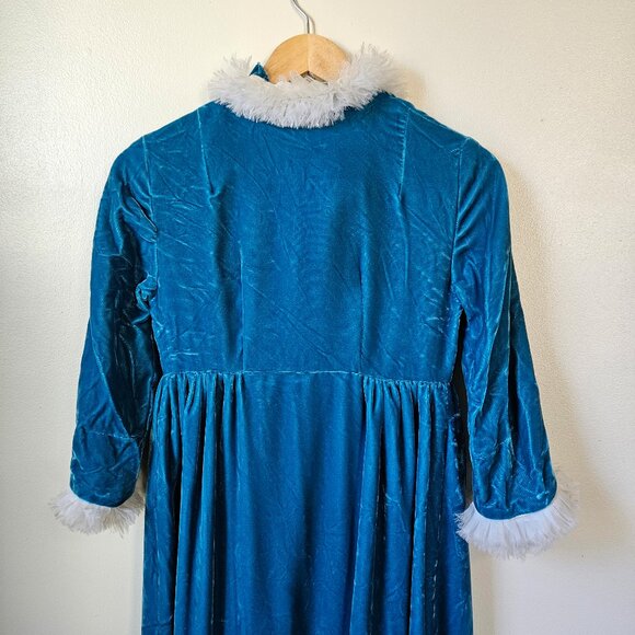 Vintage 60s Mod Blue Velvet Empire Waist Winter Ice Jacket Coat Faux Fur XS - Picture 7 of 10